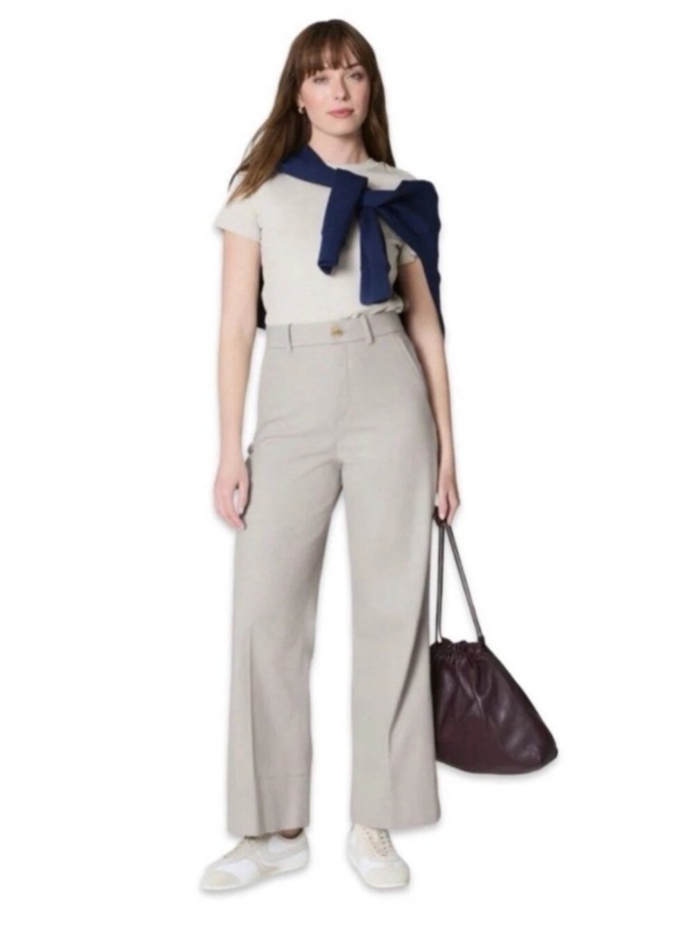 SPANXsupersmooth Stretch Twill Cropped Wide Leg Pants - Bone, Size XL High Rise